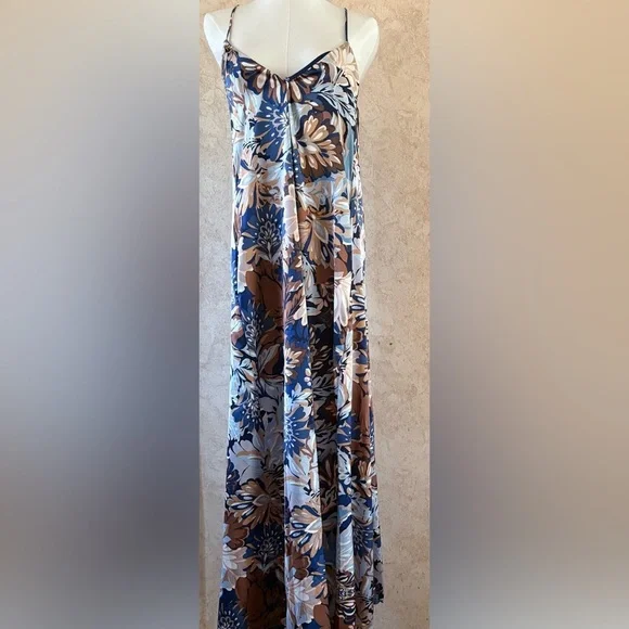 Tahari Arthur Levine Navy/Tan Floral Maxi Dress - Picture 2 of 9